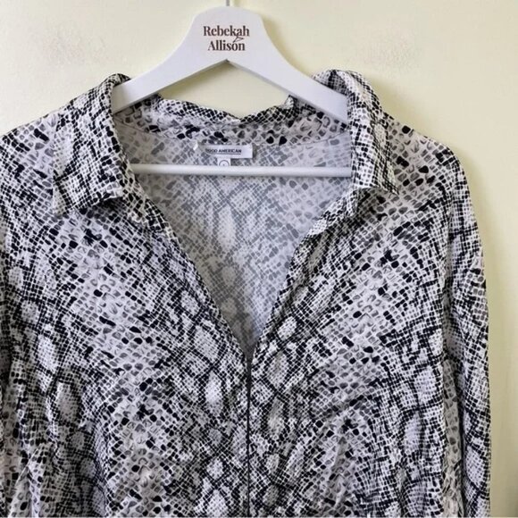 Good American Snake-Print Cropped Top Tie-Front Long Sleeve Blouse SZ 2XL / 5 - Picture 5 of 12